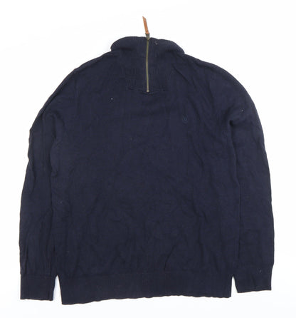 Fat Face Men’s Blue Wool Blend Full Zip High Neck Jumper Size L