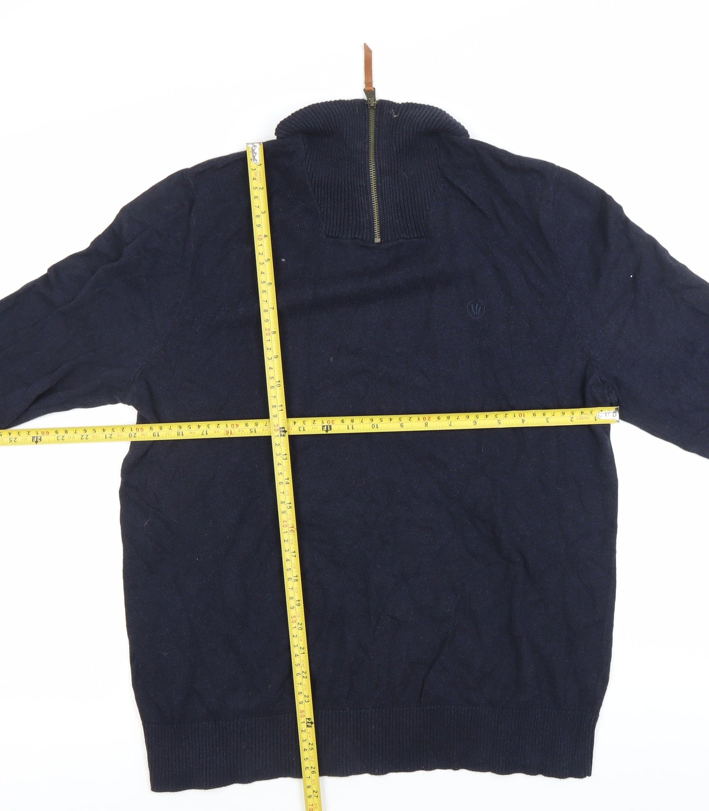 Fat Face Men’s Blue Wool Blend Full Zip High Neck Jumper Size L