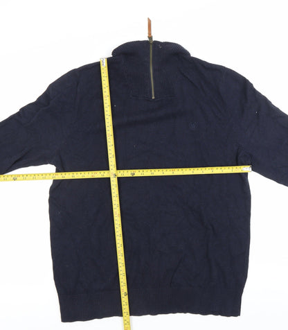 Fat Face Men’s Blue Wool Blend Full Zip High Neck Jumper Size L