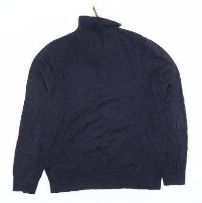 Fat Face Men’s Blue Wool Blend Full Zip High Neck Jumper Size L