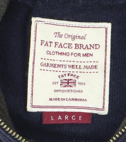 Fat Face Men’s Blue Wool Blend Full Zip High Neck Jumper Size L