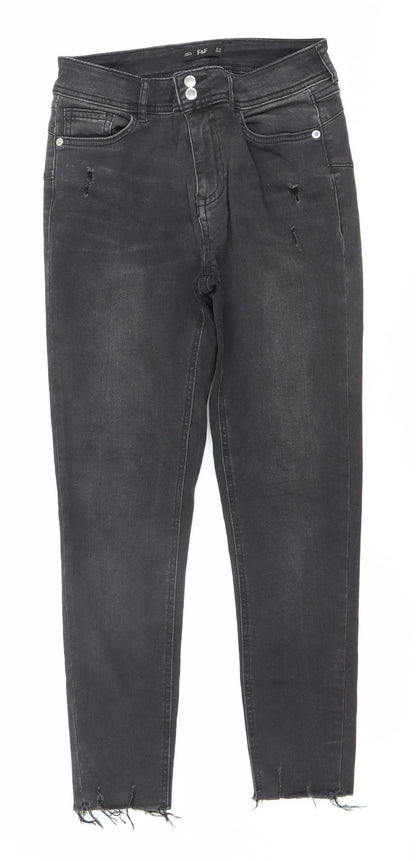 F&F Women's Black Skinny Jeans UK 10 Regular Fit Distressed Denim