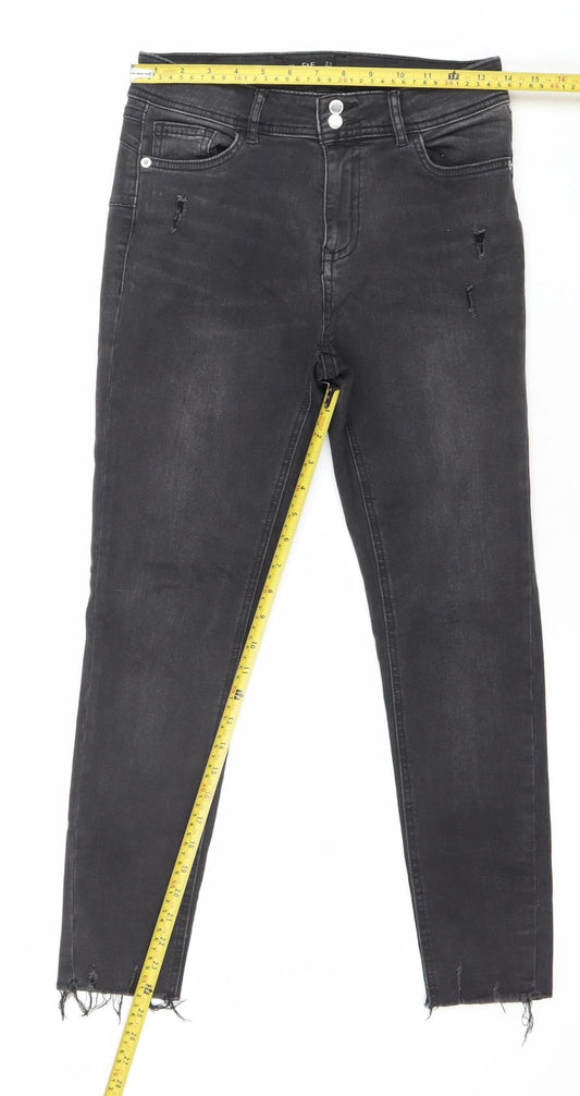 F&F Women's Black Skinny Jeans UK 10 Regular Fit Distressed Denim