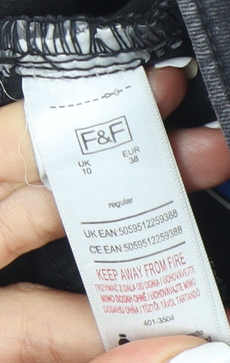 F&F Women's Black Skinny Jeans UK 10 Regular Fit Distressed Denim