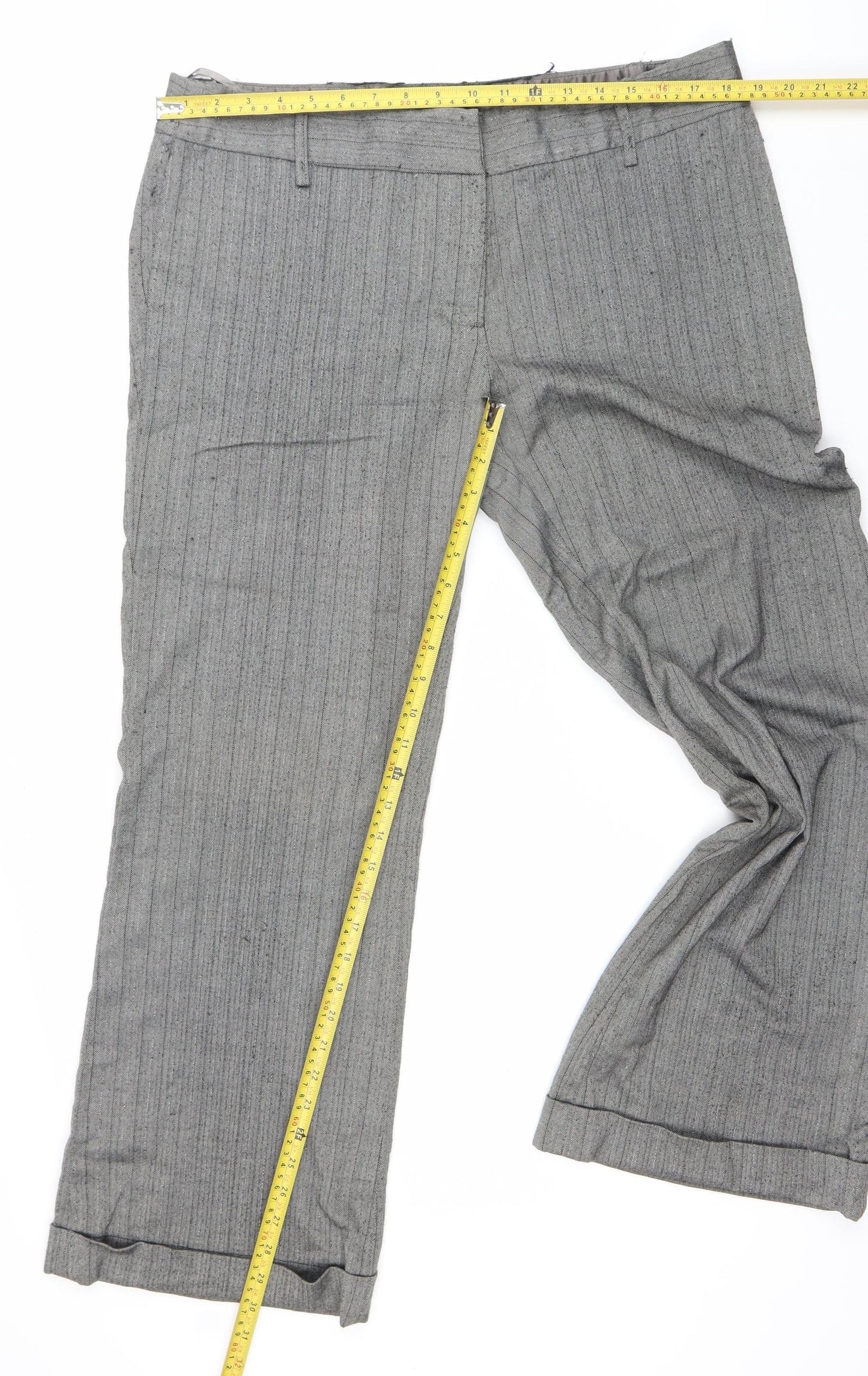 New Look Women’s Grey Pinstripe Straight Leg Trousers Size 16 Workwear