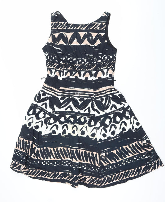 Papaya Womens Black Beige White Aztec Fit & Flare Dress Size 12