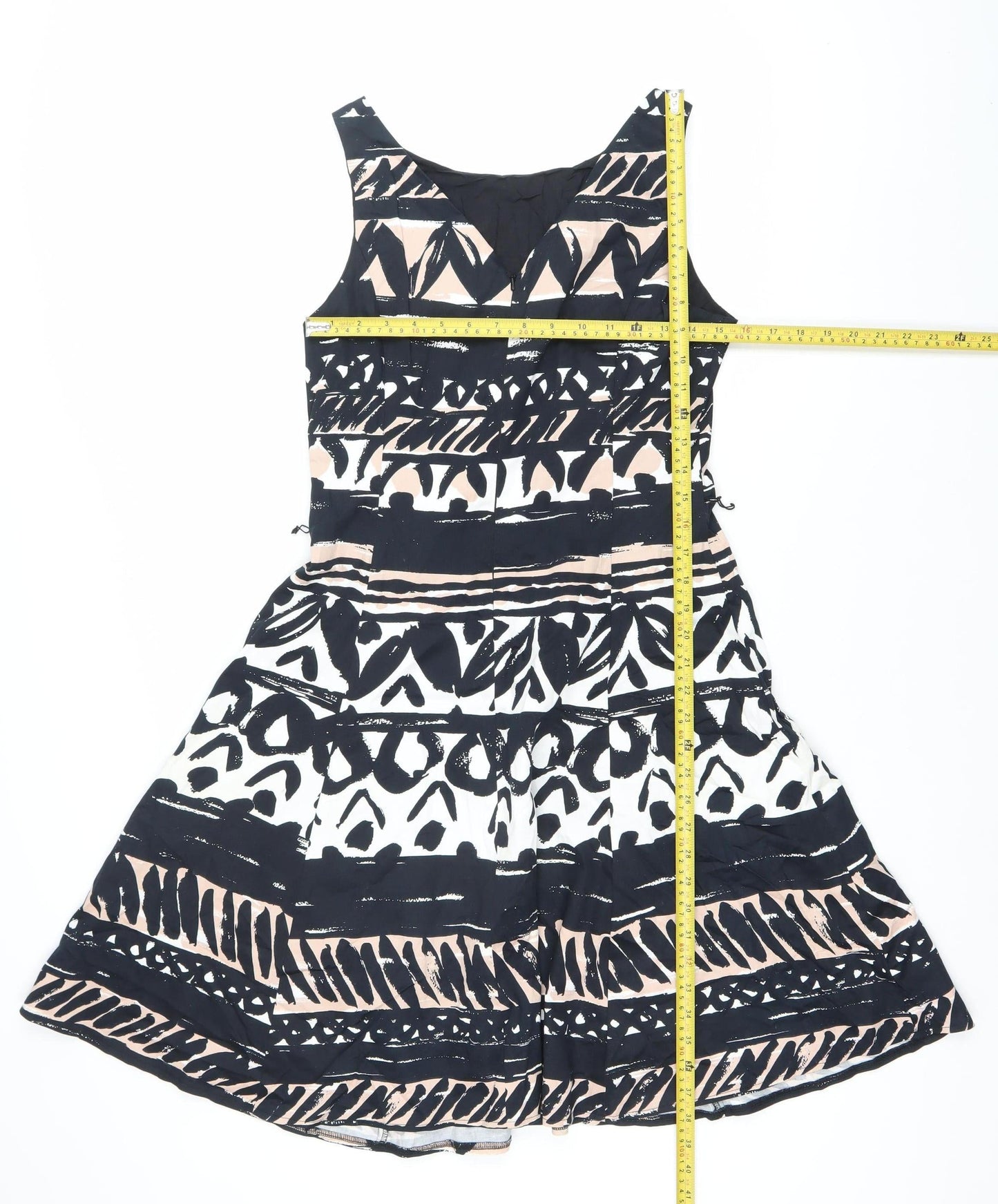 Papaya Womens Black Beige White Aztec Fit & Flare Dress Size 12