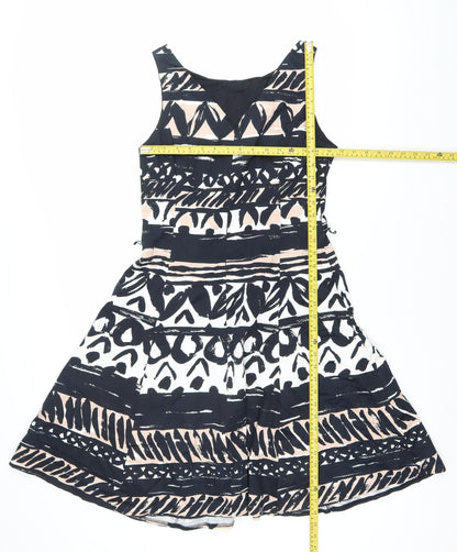 Papaya Womens Black Beige White Aztec Fit & Flare Dress Size 12