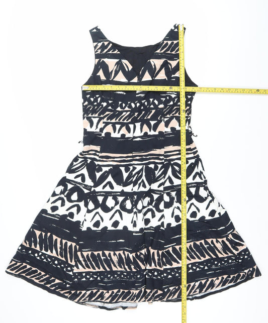 Papaya Womens Black Beige White Aztec Fit & Flare Dress Size 12