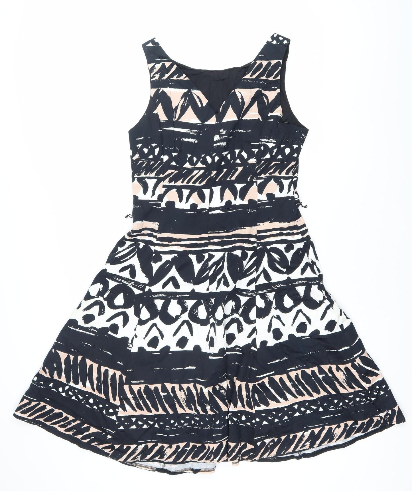 Papaya Womens Black Beige White Aztec Fit & Flare Dress Size 12