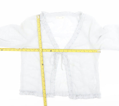 Light Before Dark Women’s Grey Wrap Blouse L Ruffle Tie Sheer Spring