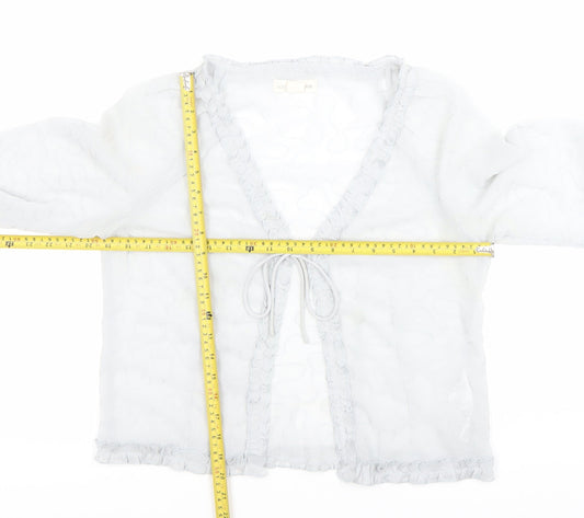 Light Before Dark Women’s Grey Wrap Blouse L Ruffle Tie Sheer Spring