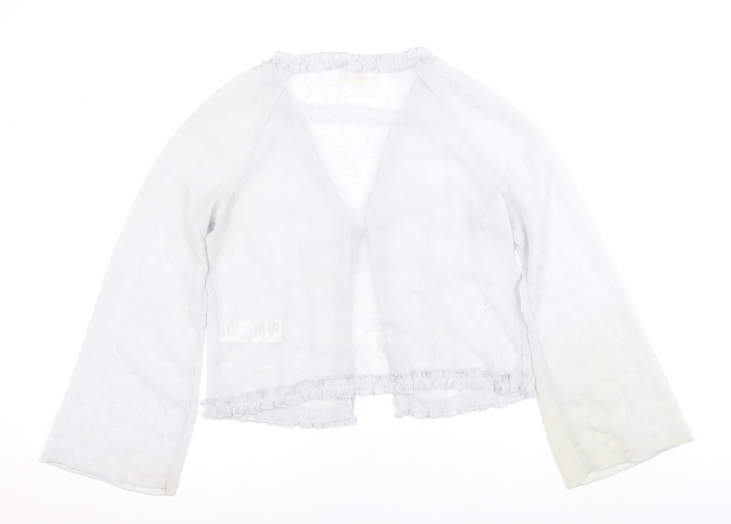 Light Before Dark Women’s Grey Wrap Blouse L Ruffle Tie Sheer Spring