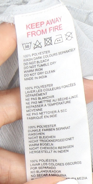 Light Before Dark Women’s Grey Wrap Blouse L Ruffle Tie Sheer Spring