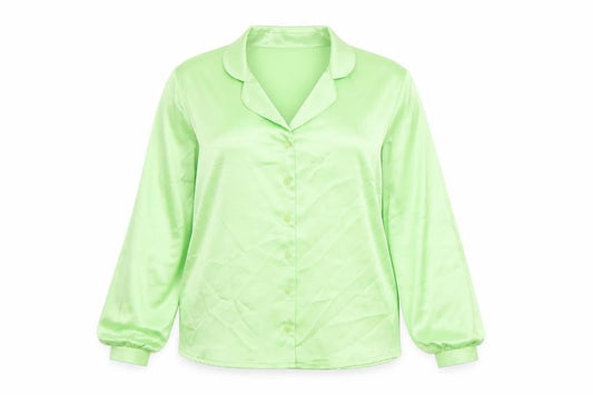 Flounce London Women’s Green Satin Button-Up Shirt Size 12 Regular Fit
