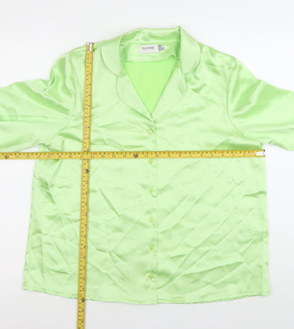 Flounce London Women’s Green Satin Button-Up Shirt Size 12 Regular Fit