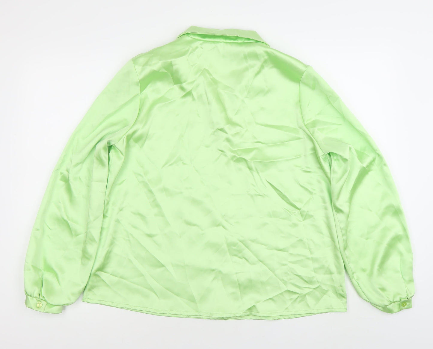 Flounce London Women’s Green Satin Button-Up Shirt Size 12 Regular Fit