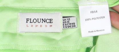 Flounce London Women’s Green Satin Button-Up Shirt Size 12 Regular Fit