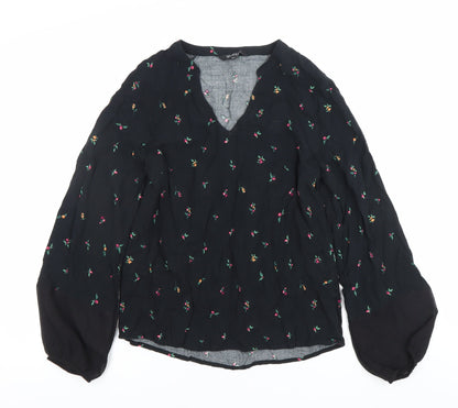 Top Secret Women Black Floral Embroidered Tunic Blouse Size 6