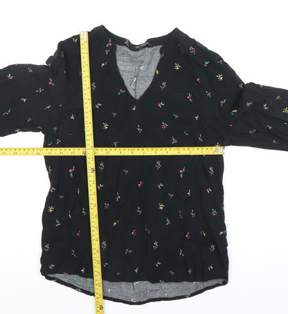Top Secret Women Black Floral Embroidered Tunic Blouse Size 6