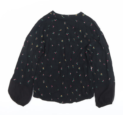 Top Secret Women Black Floral Embroidered Tunic Blouse Size 6