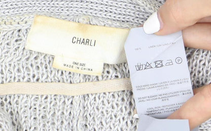 Charli Womens Grey Linen Open Knit Cardigan One Size Relaxed Fit