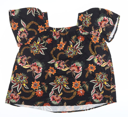 Evans Womens Plus Size 26 Black Floral Puff Sleeve Tunic Blouse