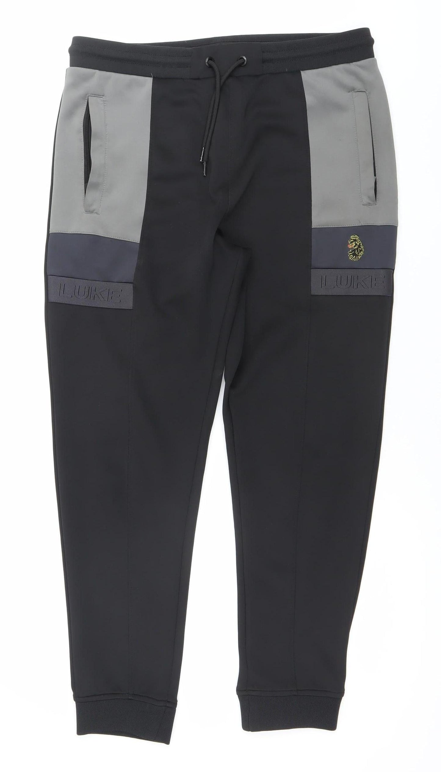 LUKE Men's Black Joggers Size L Softshell Tapered Activewear Trousers