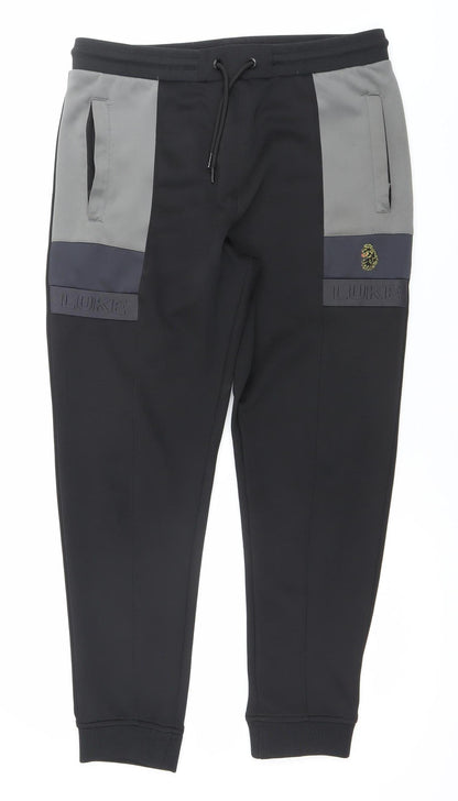 LUKE Men's Black Joggers Size L Softshell Tapered Activewear Trousers