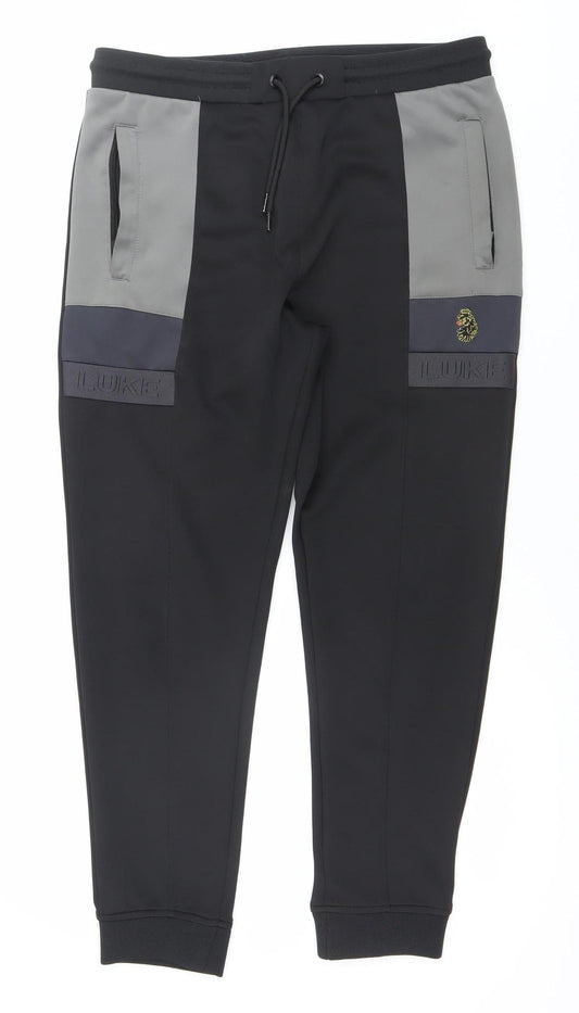 LUKE Men's Black Joggers Size L Softshell Tapered Activewear Trousers