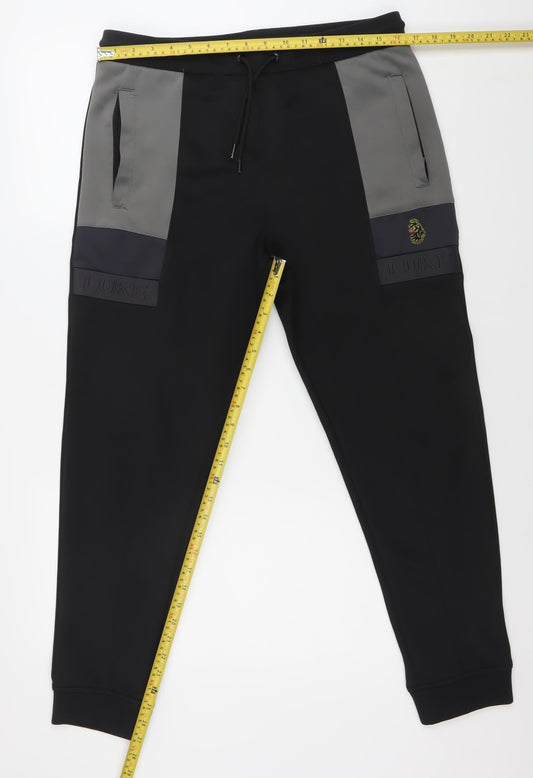 LUKE Men's Black Joggers Size L Softshell Tapered Activewear Trousers