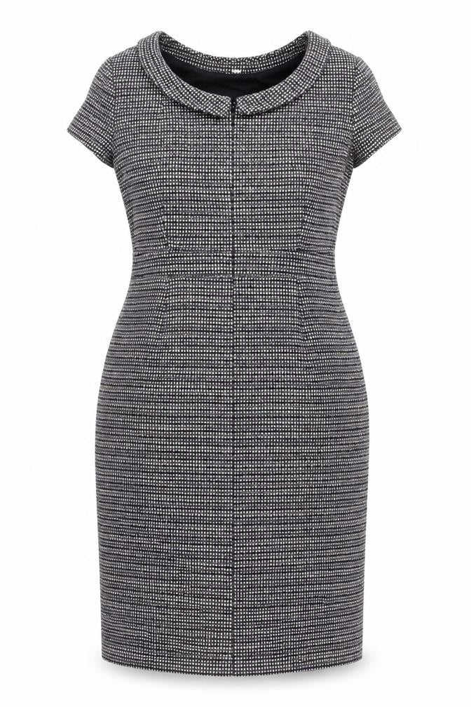 Front view of Boden Women’s Black Check Sheath Dress UK 10 Knee Length Sleeveless