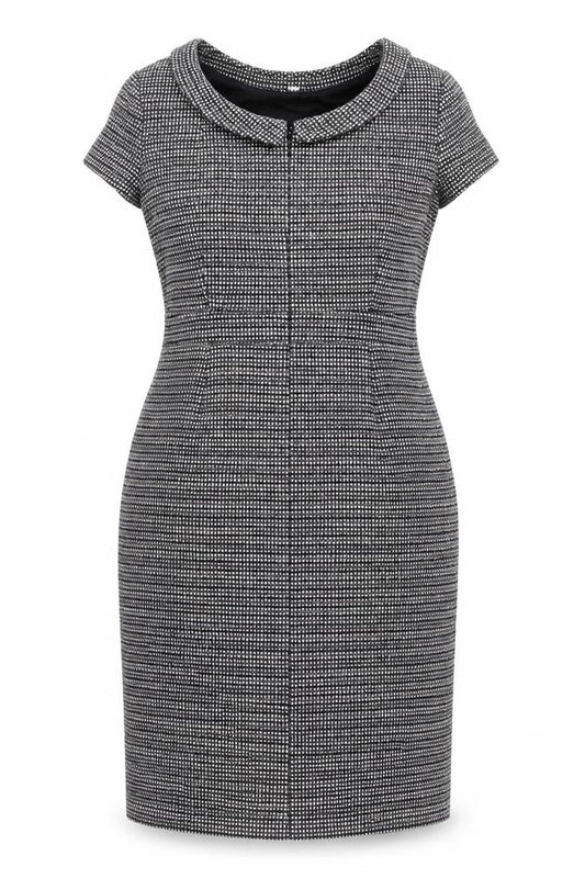 Front view of Boden Women’s Black Check Sheath Dress UK 10 Knee Length Sleeveless