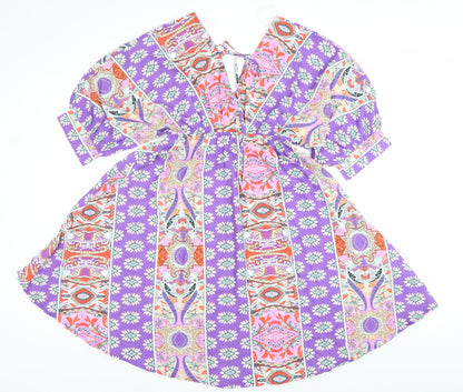 Copperrose Women’s Multicoloured S A-Line V-Neck Kimono Sleeve Dress