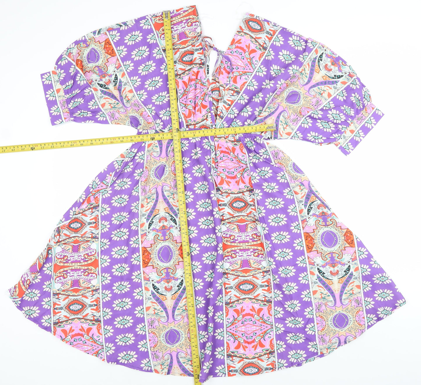 Copperrose Women’s Multicoloured S A-Line V-Neck Kimono Sleeve Dress