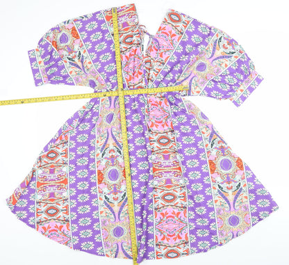 Copperrose Women’s Multicoloured S A-Line V-Neck Kimono Sleeve Dress