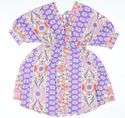 Copperrose Women’s Multicoloured S A-Line V-Neck Kimono Sleeve Dress