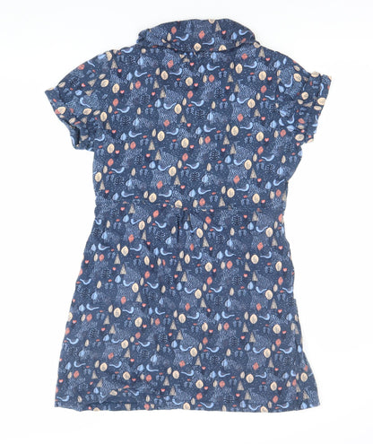 Faithful & True Women's Blue Animal Print Collared Shirt Dress Size 12