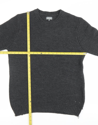 Linea Men's Grey Waffle-Knit Crew Neck Pullover Jumper L Regular