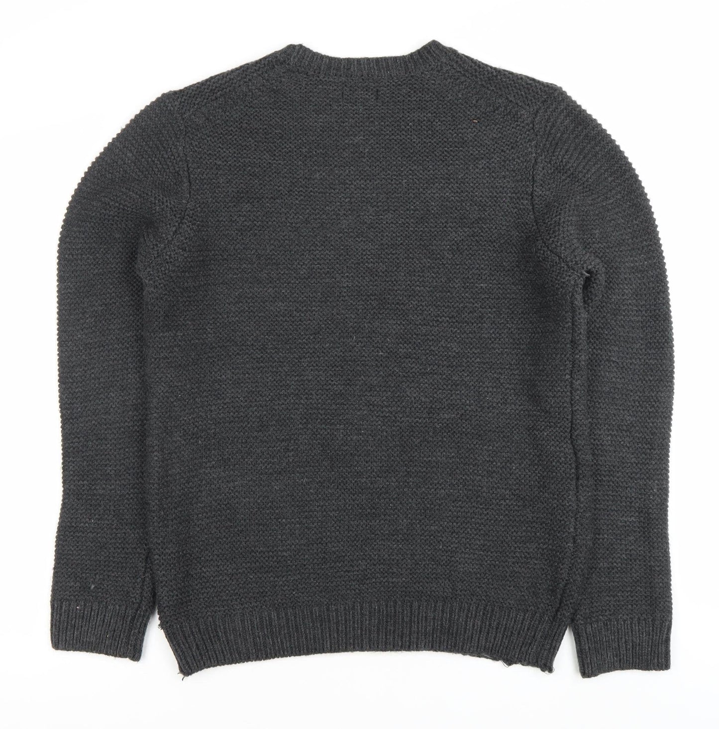 Linea Men's Grey Waffle-Knit Crew Neck Pullover Jumper L Regular