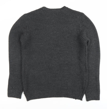 Linea Men's Grey Waffle-Knit Crew Neck Pullover Jumper L Regular