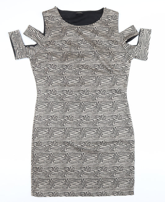 River Island Women’s Black Geometric Bodycon Dress Size 16