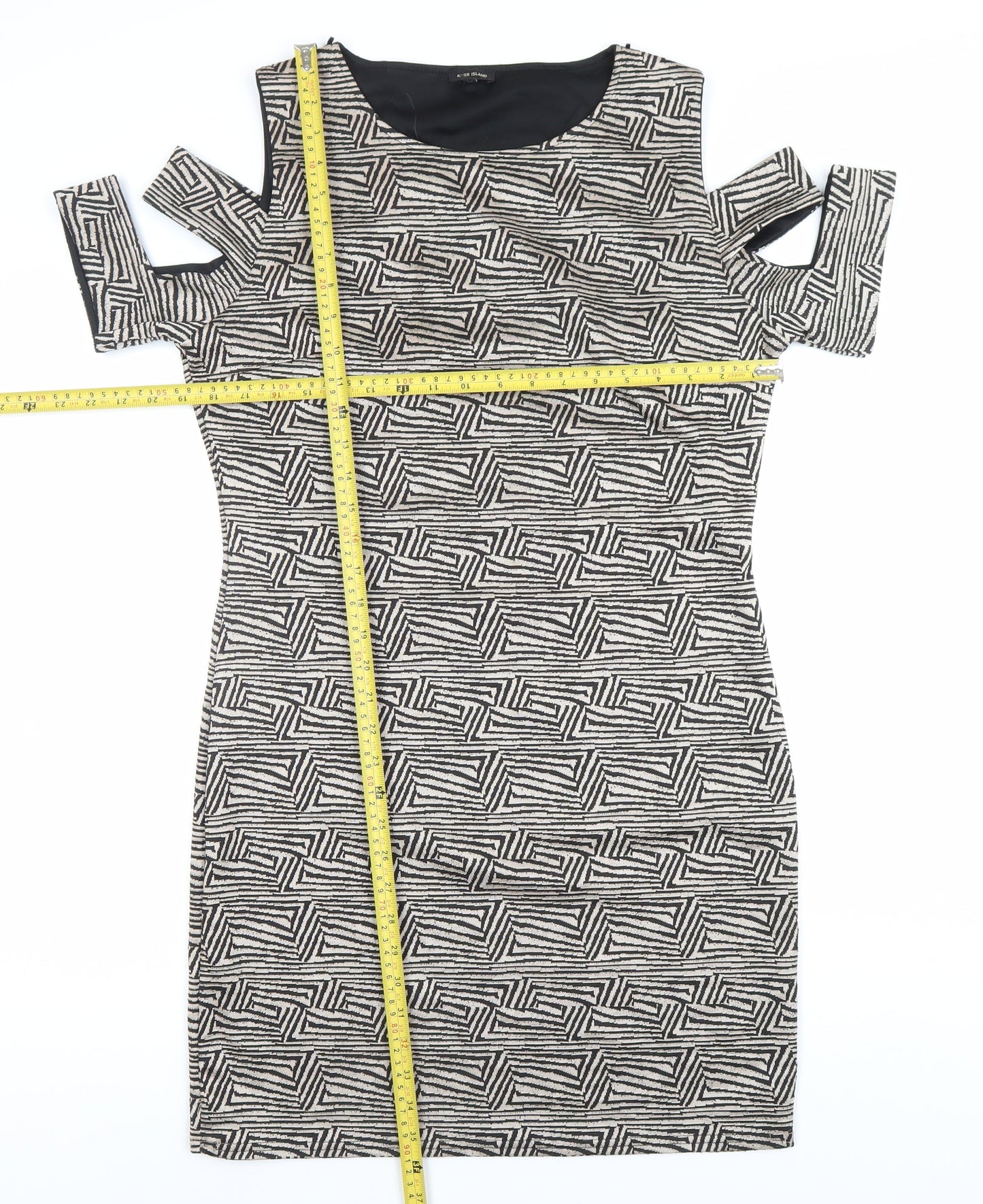 River Island Women’s Black Geometric Bodycon Dress Size 16
