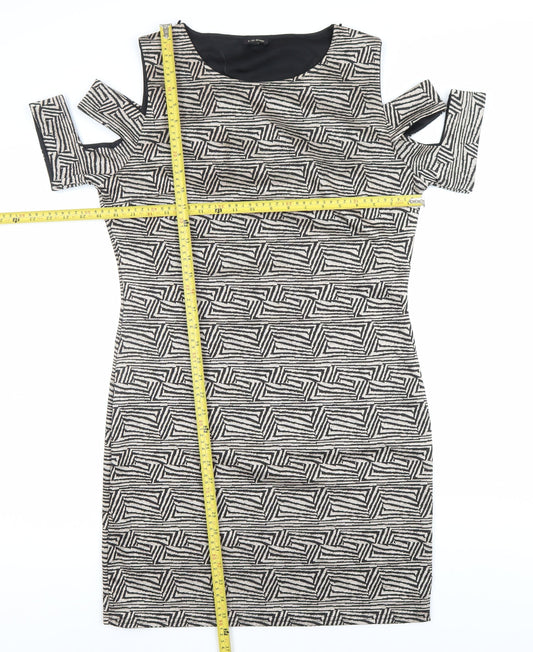 River Island Women’s Black Geometric Bodycon Dress Size 16