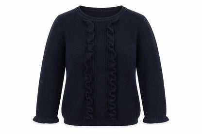 Monsoon Women's Blue Cable-Knit Ruffle Pullover Jumper M