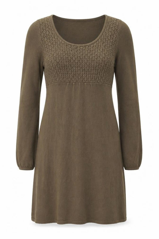 Ethical Aesthetics Women’s Brown M Jumper Dress Scoop Neck Long Sleeve