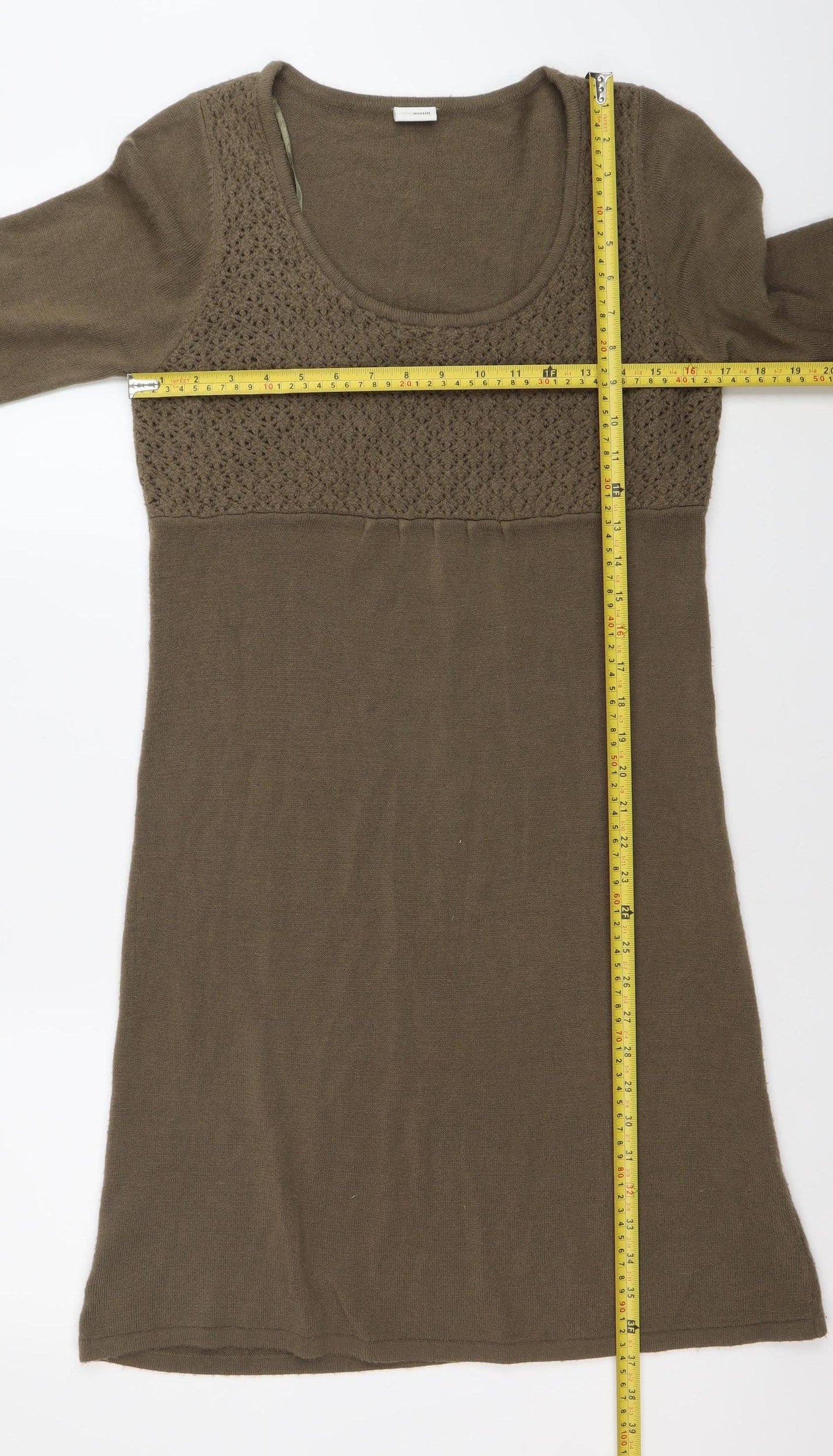 Ethical Aesthetics Women’s Brown M Jumper Dress Scoop Neck Long Sleeve