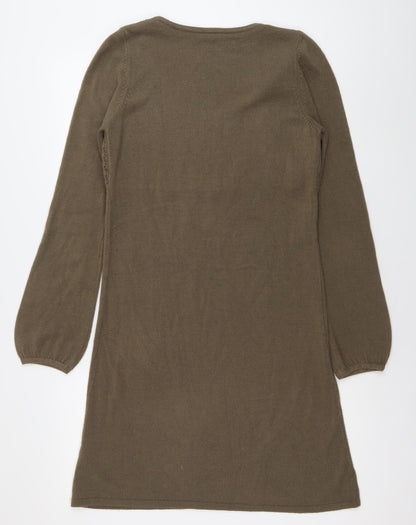 Ethical Aesthetics Women’s Brown M Jumper Dress Scoop Neck Long Sleeve