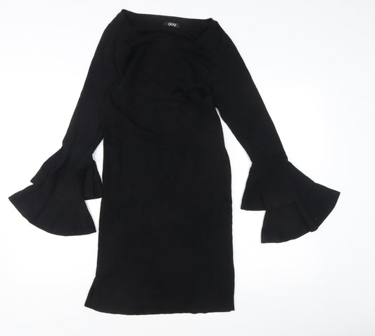 Quiz Women's Black L Sheath Knit Bell Sleeve Knee Length Dress