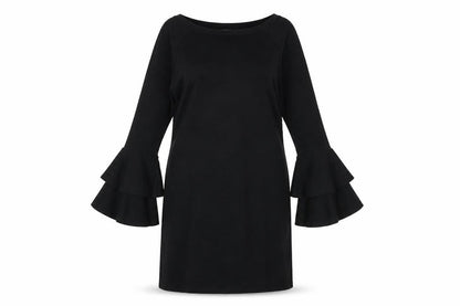 Quiz Women's Black L Sheath Knit Bell Sleeve Knee Length Dress